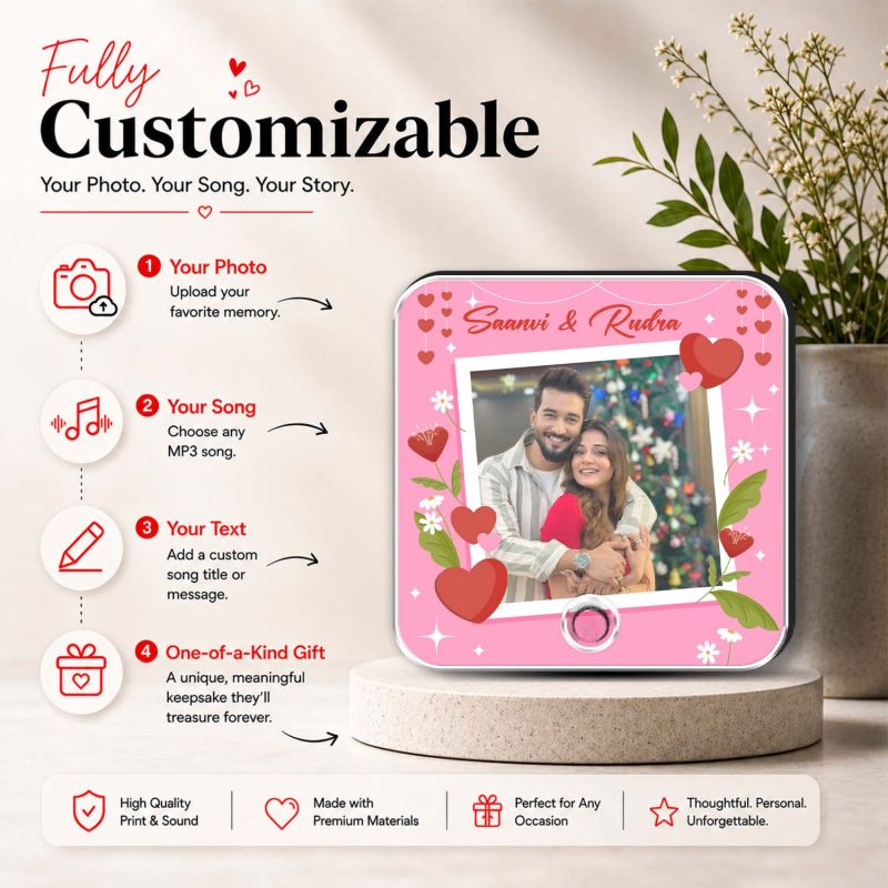 Birthday Gift for Wife  Personalized Musical Fridge Magnet Photo Frame for Couples | Custom Photo & Audio Playable Song Frame Type-C Rechargeable Smart Memory Fridge Magnet